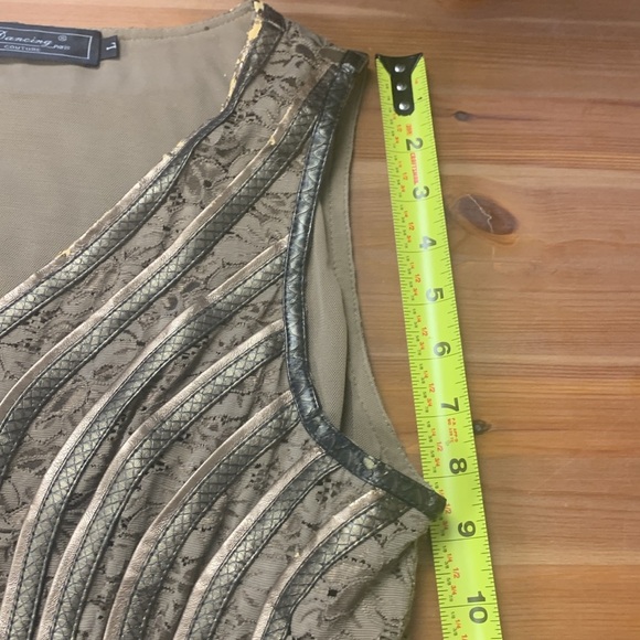 Dancing Couture Rare Sleeveless Top Embellished w Leather. Gold w Bronze Silver - Picture 12 of 17